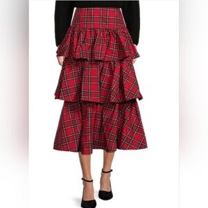 ANTONIO MELANI Red Plaid Midi Skirt